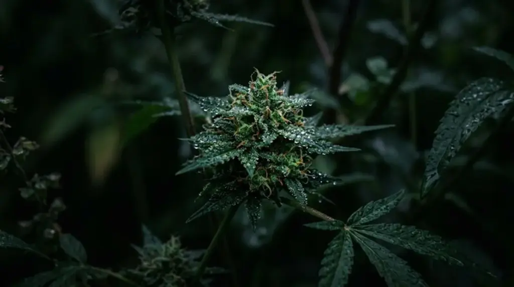 Medical herb botanical bud dew drops dark pharmaceutical quality